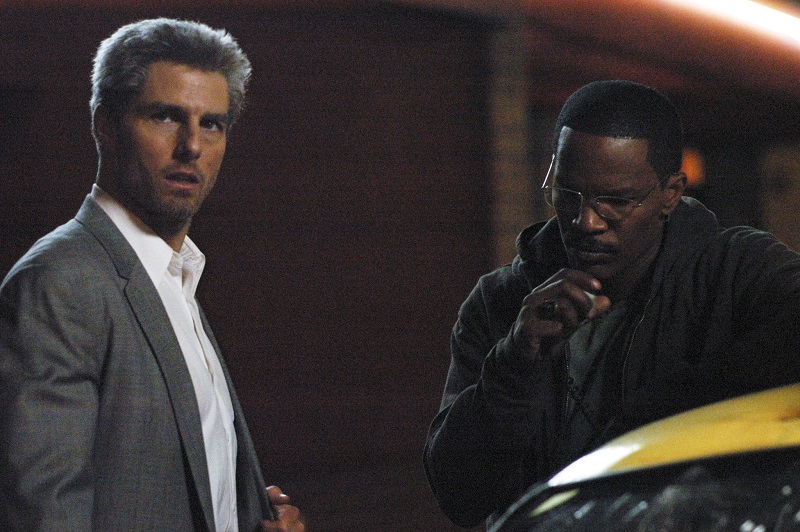 Tom Cruise as Vincent and Jamie Foxx as Max in a tense moment from Michael Mann’s neo-noir thriller, Collateral (2004)