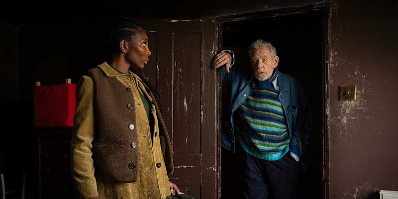 The Christophers 2025 movie poster featuring Ian McKellen and Michaela Coel, a black comedy about art, forgery, and family intrigue directed by Steven Soderbergh.